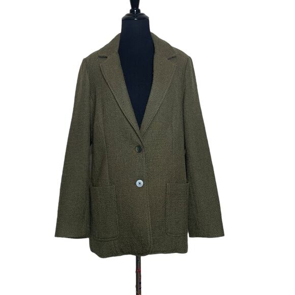 J. Jill green woven wool 2 button long sleeves woven blazer size M - Picture 1 of 10